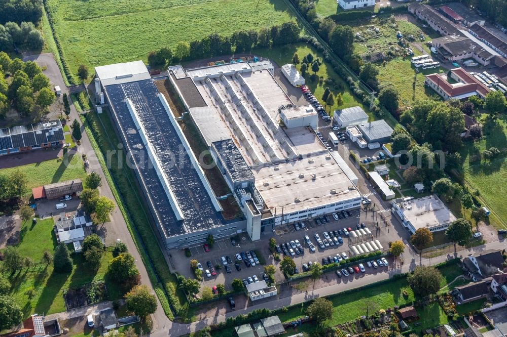 Aerial image Wörth am Rhein - Building and production halls on the premises of Unternehmens Webasto Mechatronics in Schaidt in the state Rhineland-Palatinate, Germany