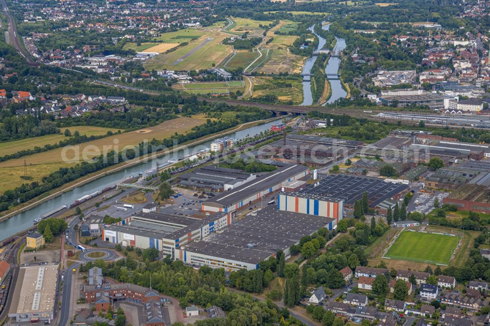 Hamm from above - Building and production halls on the premises Voestalpine Boehler Welding on street Hafenstrasse in the district Heessen in Hamm at Ruhrgebiet in the state North Rhine-Westphalia, Germany