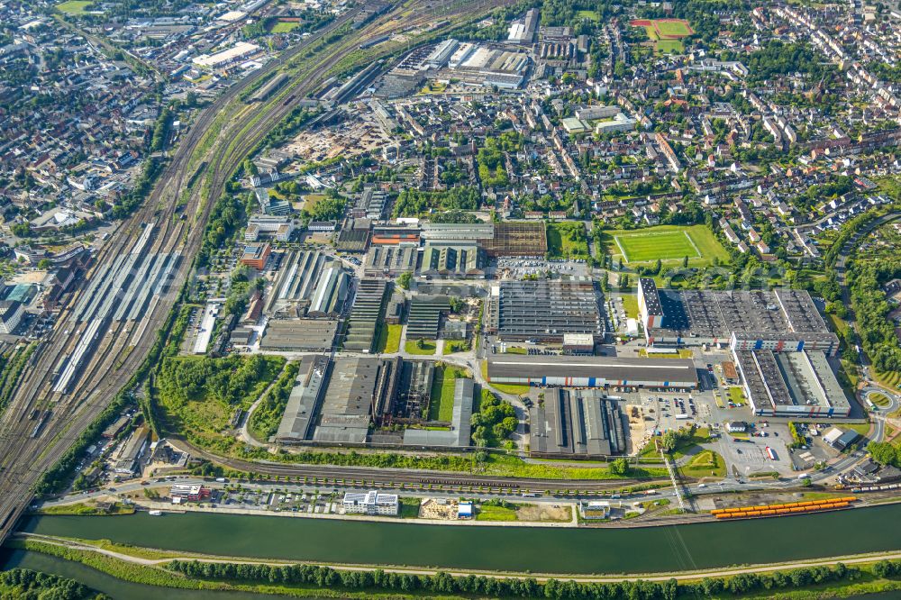 Hamm from above - Building and production halls on the premises Voestalpine Boehler Welding on street Hafenstrasse in the district Heessen in Hamm at Ruhrgebiet in the state North Rhine-Westphalia, Germany