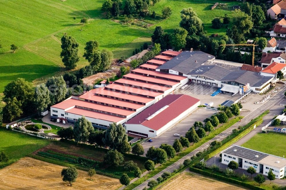 Aerial image Stupferich - Building and production halls on the premises of Vogelsitze GmbH in Stupferich in the state Baden-Wurttemberg, Germany