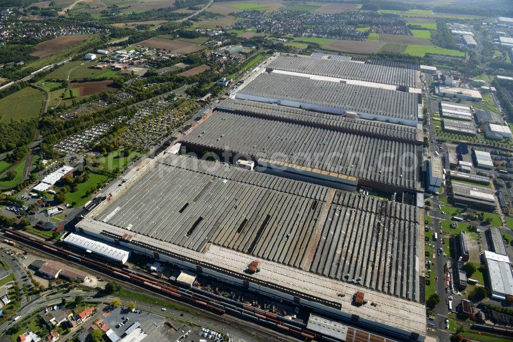 Aerial image Baunatal - Building and production halls on the premises of Volkswagen AG Baunatal in Baunatal in the state Hesse