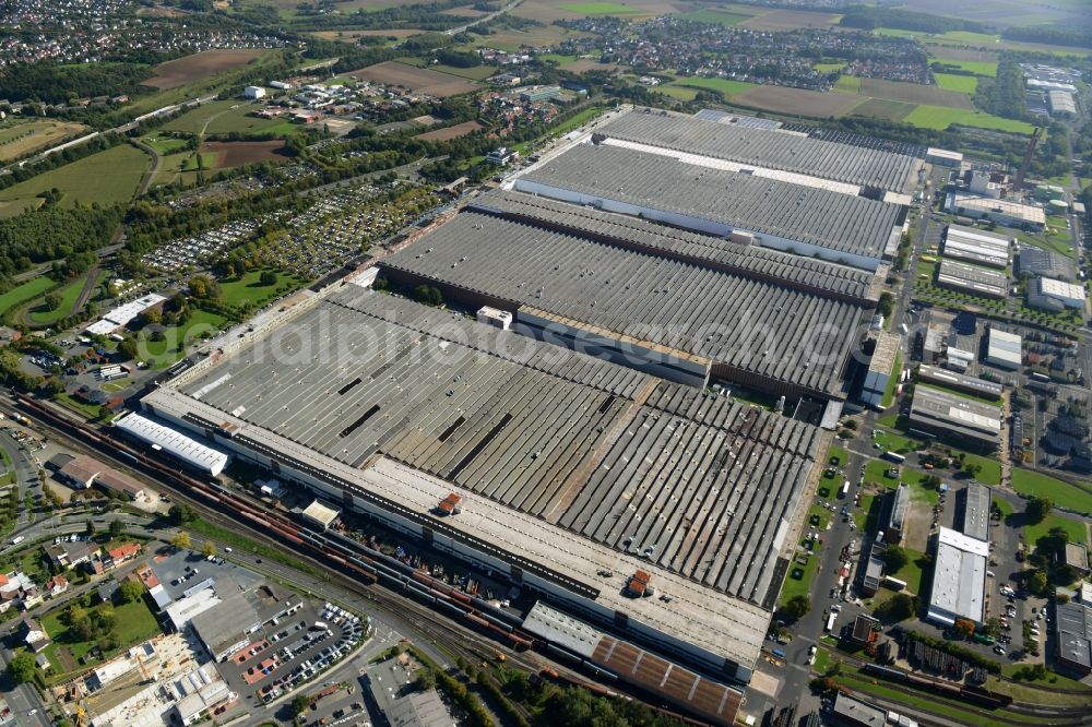 Aerial photograph Baunatal - Building and production halls on the premises of Volkswagen AG Baunatal in Baunatal in the state Hesse