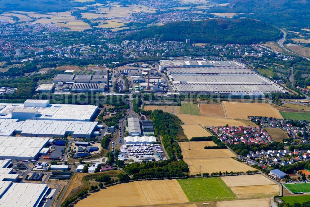 Aerial image Baunatal - Building and production halls on the premises of Volkswagen AG in Baunatal in the state Hesse, Germany