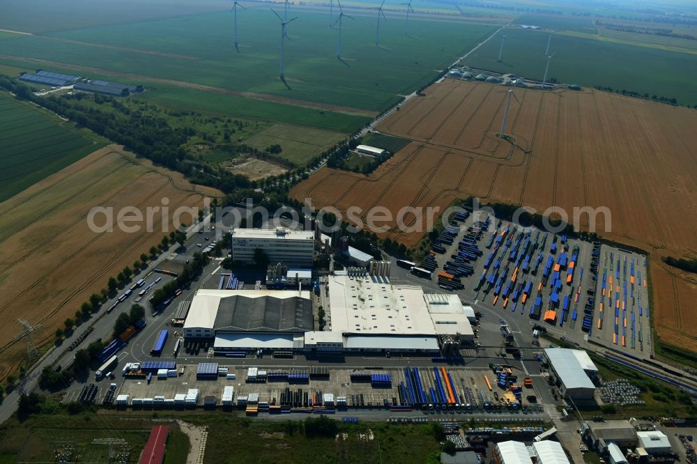 Westeregeln from the bird's eye view: Building and production halls on the premises of Wavin GmbH Rohrsysteme on Borrweg in Westeregeln in the state Saxony-Anhalt, Germany