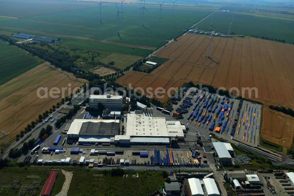 Aerial image Westeregeln - Building and production halls on the premises of Wavin GmbH Rohrsysteme on Borrweg in Westeregeln in the state Saxony-Anhalt, Germany