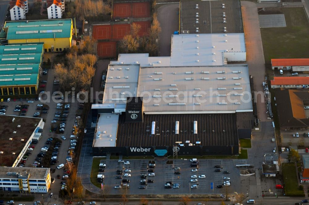 Bernau from the bird's eye view: Building and production halls on the premises of Weber Automotive GmbH in Bernau in the state Brandenburg, Germany