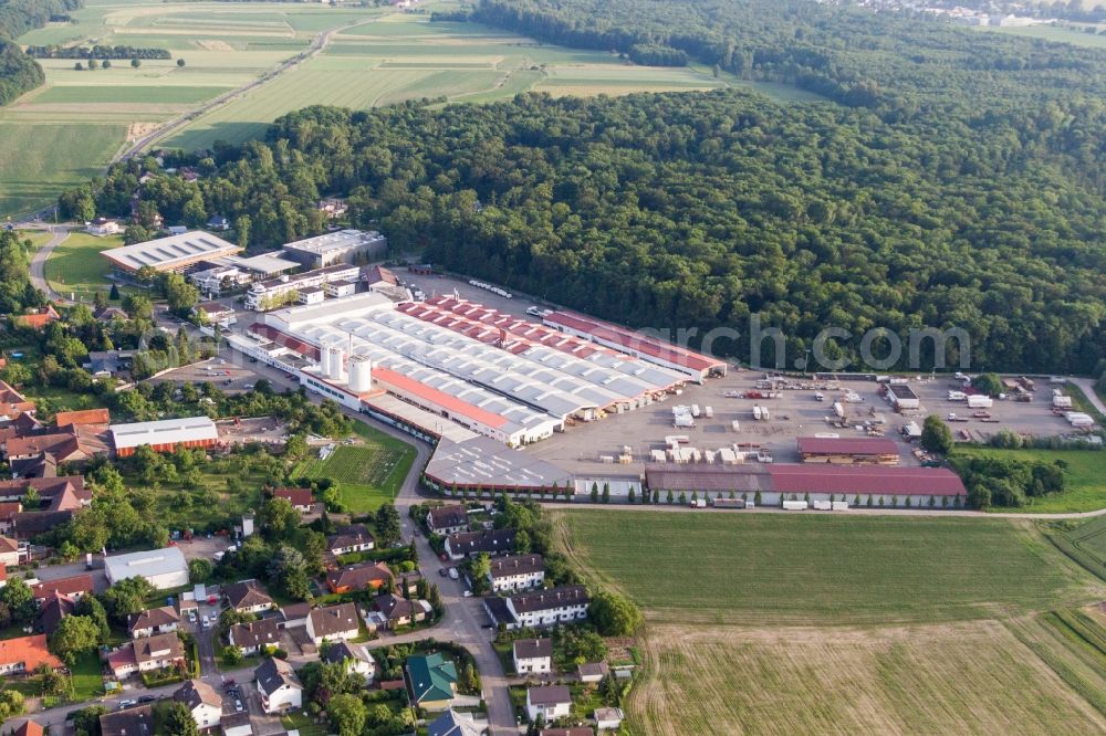 Aerial image Rheinau - Building and production halls on the premises of WeberHaus GmbH & Co. KG in the district Linx in Rheinau in the state Baden-Wuerttemberg, Germany