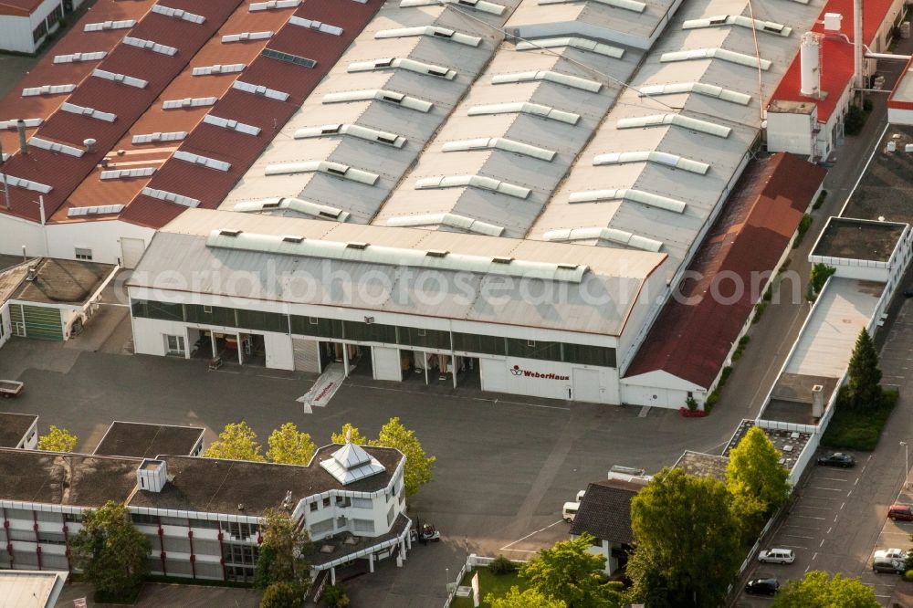 Aerial image Rheinau - Building and production halls on the premises of WeberHaus GmbH & Co. KG in the district Linx in Rheinau in the state Baden-Wuerttemberg, Germany