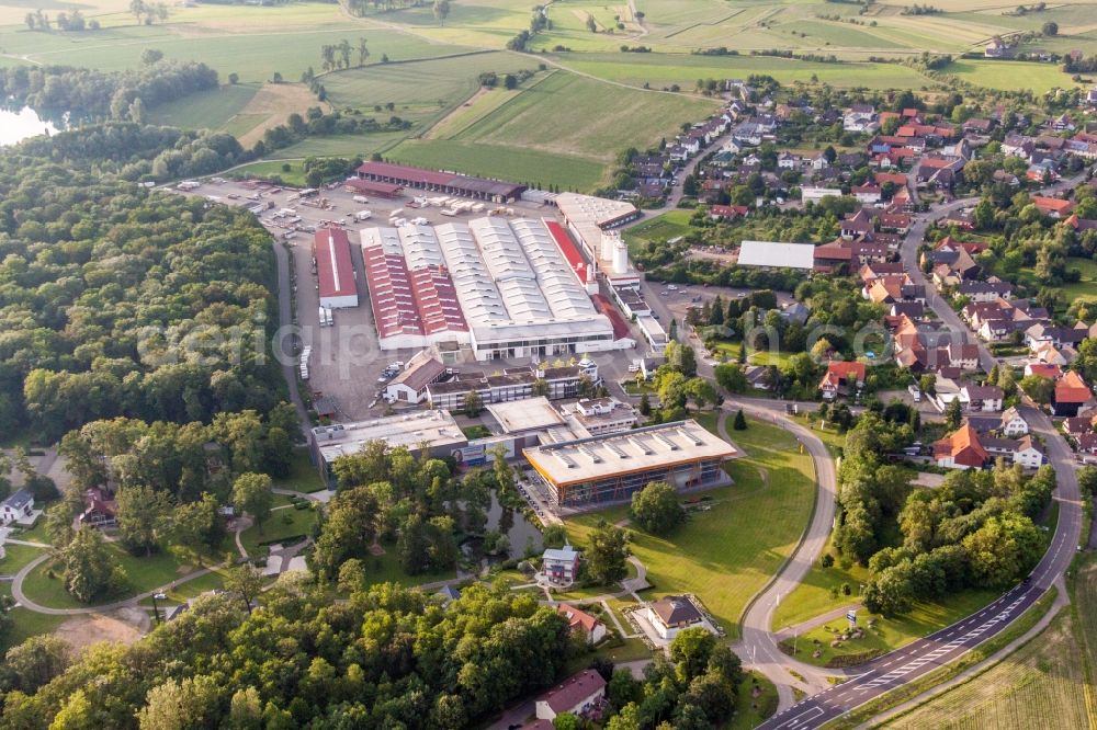 Rheinau from above - Building and production halls on the premises of WeberHaus GmbH & Co. KG in the district Linx in Rheinau in the state Baden-Wuerttemberg, Germany