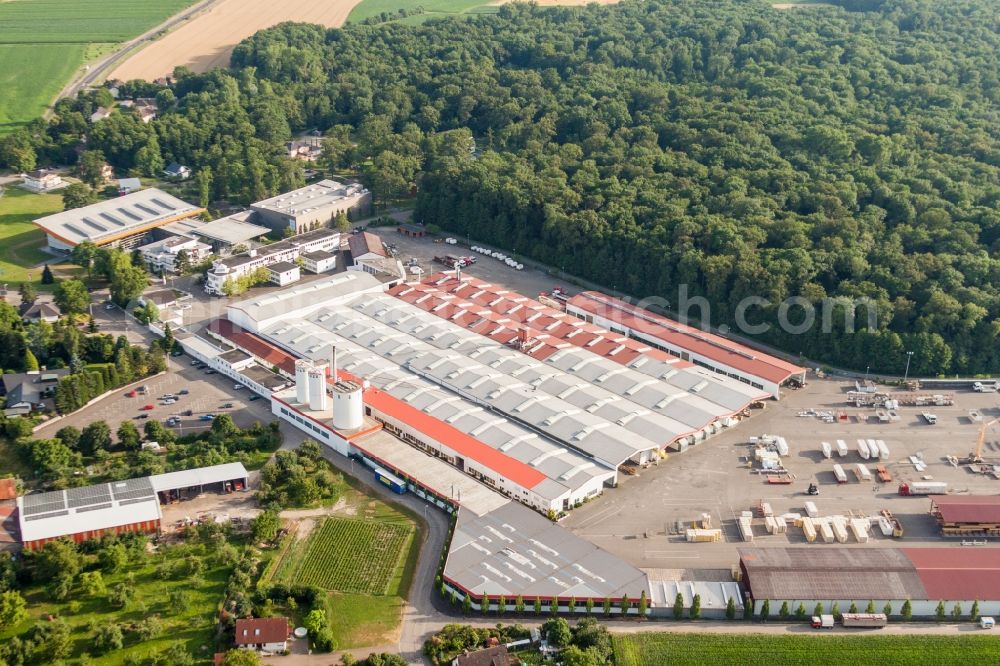 Aerial image Rheinau - Building and production halls on the premises of WeberHaus GmbH & Co. KG in the district Linx in Rheinau in the state Baden-Wuerttemberg, Germany