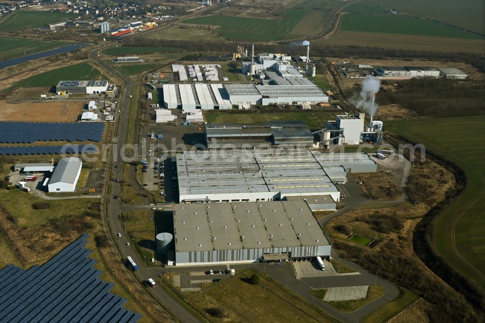 Aerial image Delitzsch - Building and production halls on the premises on Carl-Friedrich-Benz-Strasse in the district Wiedemar in Delitzsch in the state Saxony, Germany