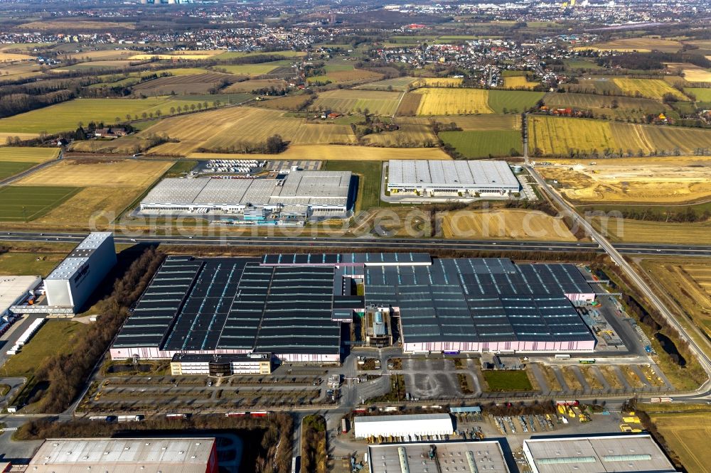 Aerial image Bönen - Building and production halls on the premises of Welser Profile Deutschland GmbH on Edisonstrasse in Boenen in the state North Rhine-Westphalia, Germany