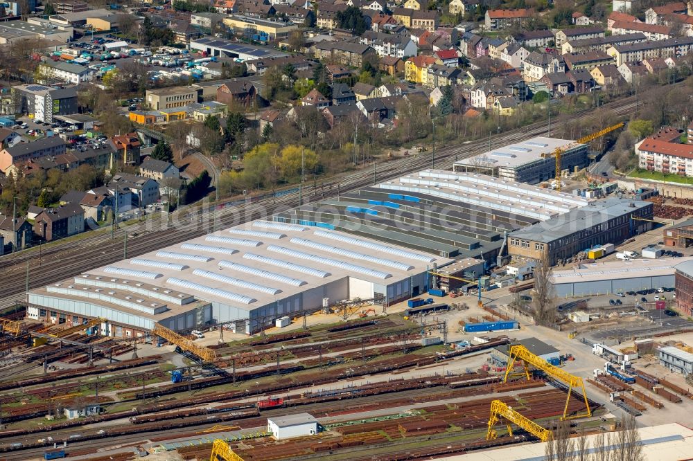 Witten from the bird's eye view: Building and production halls on the premises of DB factory Oberbaustoffe Witten of DB InfraGO AG in the district Bommern in Witten in the state North Rhine-Westphalia