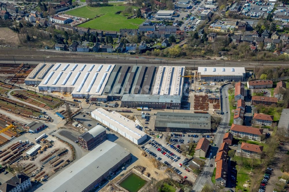 Aerial photograph Witten - Building and production halls on the premises of DB factory Oberbaustoffe Witten of DB InfraGO AG in the district Bommern in Witten in the state North Rhine-Westphalia