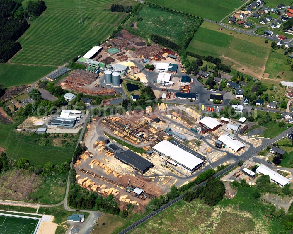 Aerial photograph Langenbach bei Kirburg - Building and production halls on the premises of Westerwaelder Holzpellets GmbH in Langenbach bei Kirburg in the state Rhineland-Palatinate