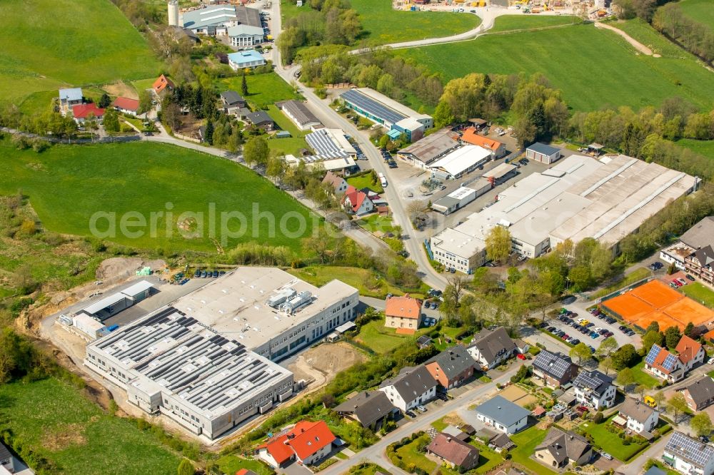 Bad Wünnenberg from the bird's eye view: Building and production halls on the premises of Woehler Technik GmbH on Woehler-Platz in Bad Wuennenberg in the state North Rhine-Westphalia, Germany