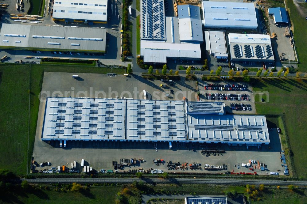 Aerial image Burg - Building and production halls on the premises of WIEDEMANN on Pappelweg in Burg in the state Saxony-Anhalt, Germany