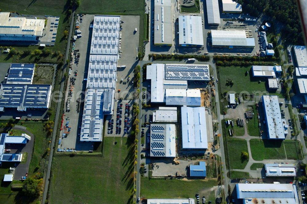 Burg from the bird's eye view: Building and production halls on the premises of WIEDEMANN on Pappelweg in Burg in the state Saxony-Anhalt, Germany