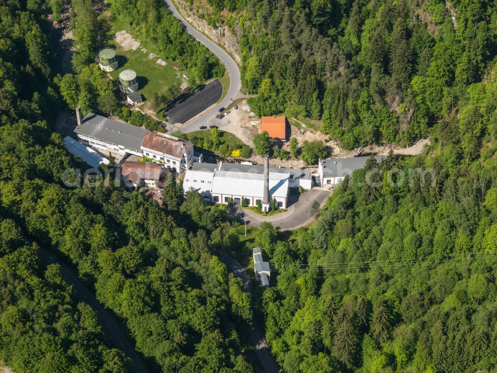 Aigenstadl from above - Building and production halls on the premises Wiedes Carbidwerk in Aigenstadl in the state Bavaria, Germany