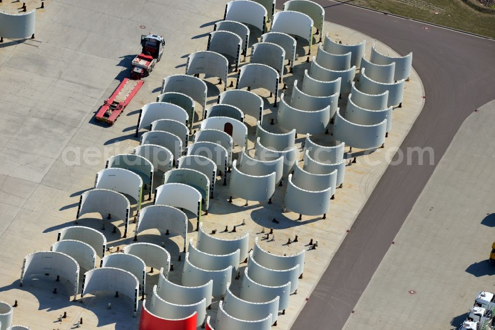 Aerial image Magdeburg - Premises of the wind turbine manufacturer ENERCON GmbH in Magdeburg in Saxony-Anhalt