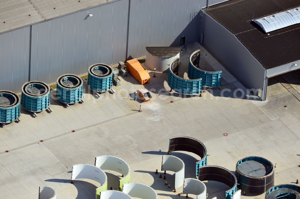 Magdeburg from above - Premises of the wind turbine manufacturer ENERCON GmbH in Magdeburg in Saxony-Anhalt