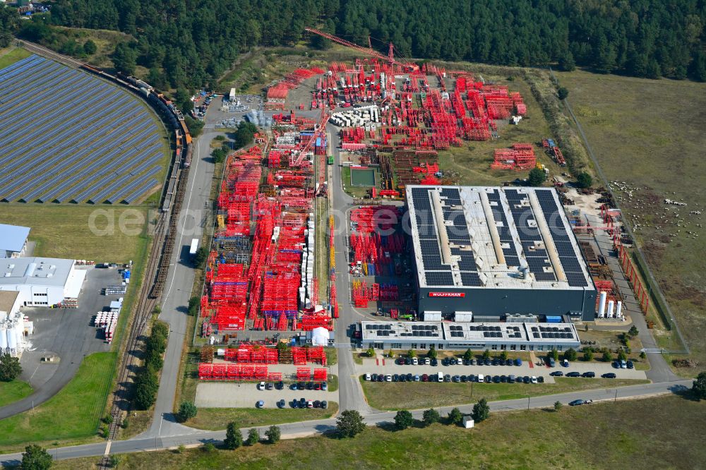 Luckau from above - Building and production halls on the premises of WOLFFKRAN GmbH on Frederik-Ipsen-Strasse in Luckau in the state Brandenburg, Germany