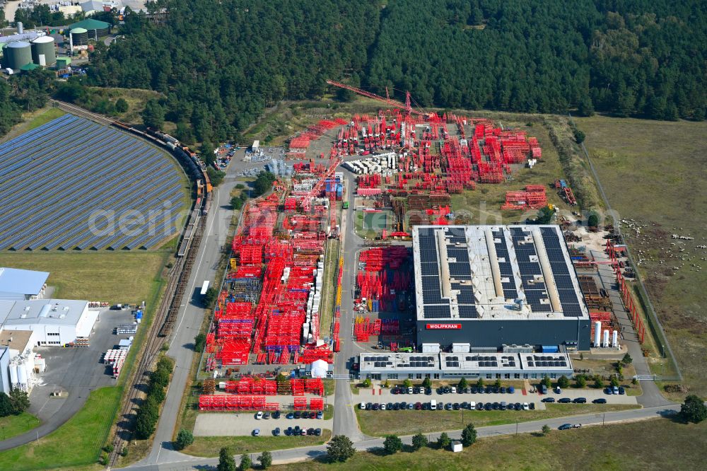 Luckau from the bird's eye view: Building and production halls on the premises of WOLFFKRAN GmbH on Frederik-Ipsen-Strasse in Luckau in the state Brandenburg, Germany