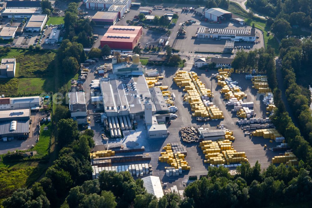 Aerial image Freistett - Building and production halls on the premises of Xella Deutschland GmbH in the district Freistett in Rheinau in the state Baden-Wuerttemberg, Germany