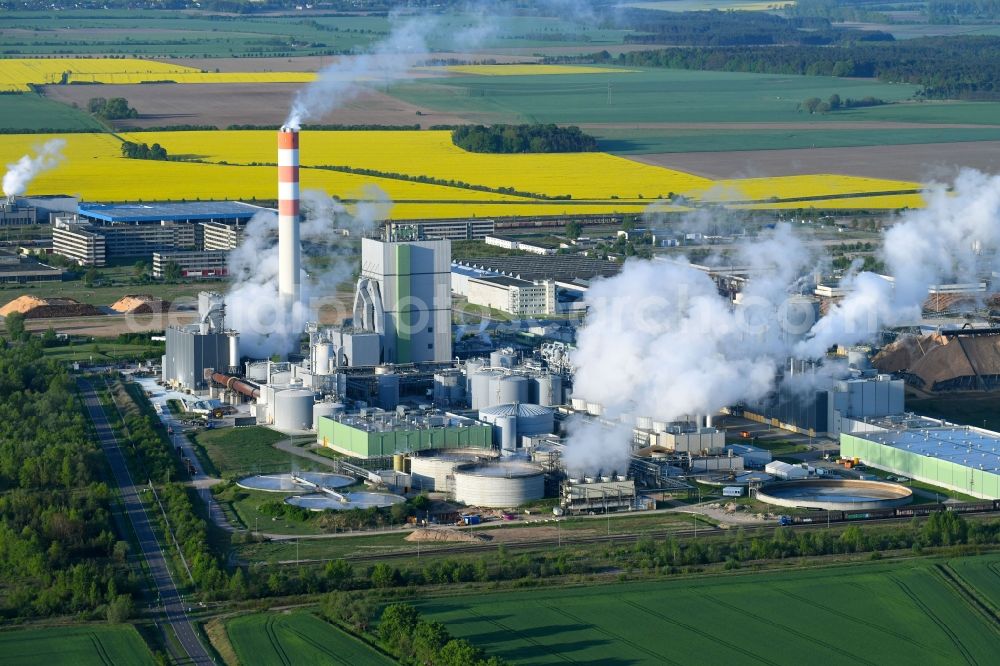 Aerial photograph Arneburg - Building and production halls on the premises of Zellstoff Stendal GmbH in Industriegebiet Industrie- and Gewerbepark Altmark in Arneburg in the state Saxony-Anhalt, Germany