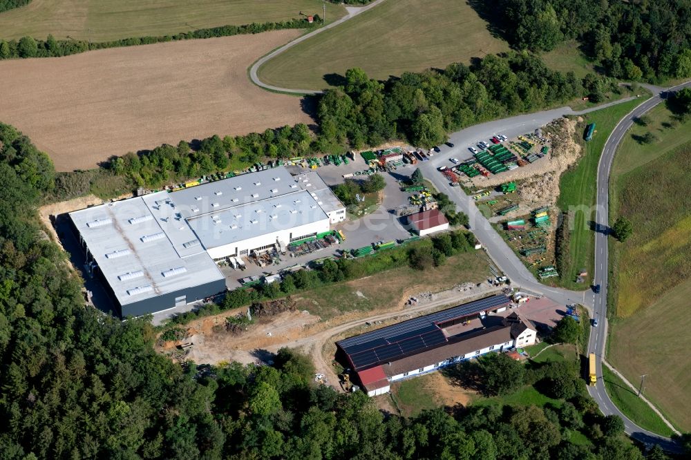 Ravenstein from the bird's eye view: Building and production halls on the premises of Zuern Harvesting GmbH & Co. KG at Eichenstrasse in Ravenstein in the state Baden-Wurttemberg, Germany