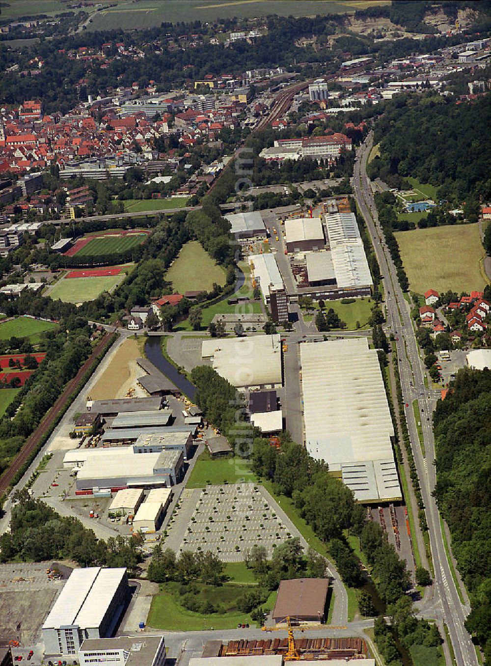 Aerial image BIBERACH - Blick auf das Werksgeländes des Automobilzulieferers Albert Handtmann Holding GmbH & Co. KG an der Arthur-Handtmann-Straße 23 in 88400 Biberach. Look at the work site of the automotive supplier Albert Handtmann Holding GmbH.