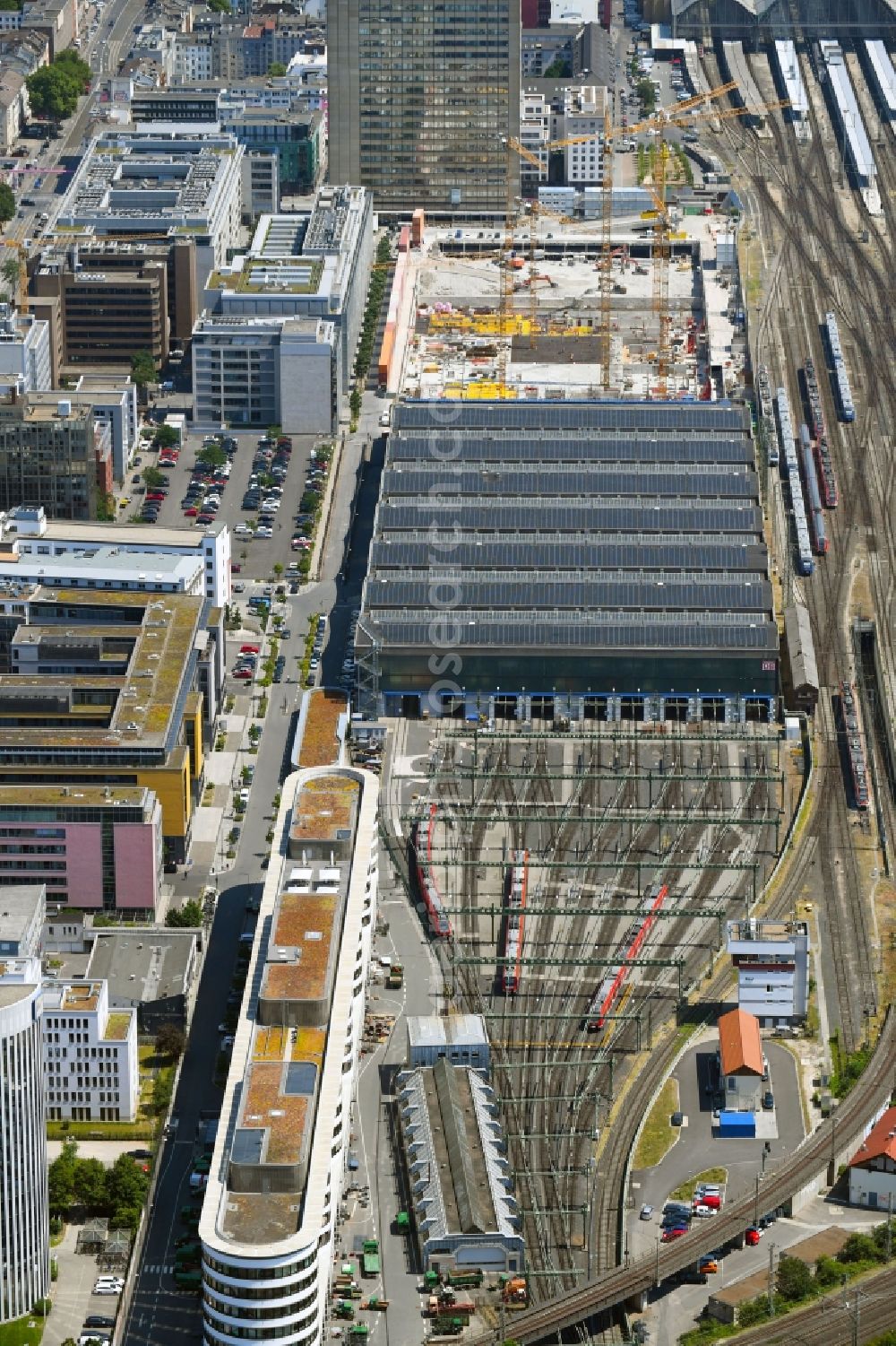 Aerial photograph Frankfurt am Main - Maintenance workshop of the city train Rhain-Main in the district Gallus at the street Adam-Riese-Strasse in Frankfurt at the Main in Hesse