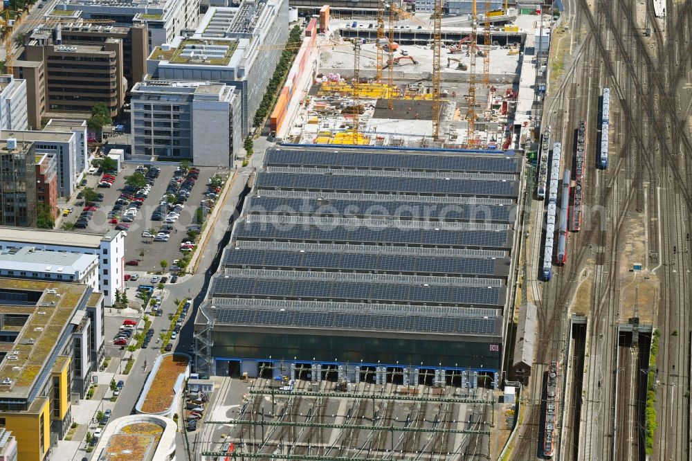 Frankfurt am Main from the bird's eye view: Maintenance workshop of the city train Rhain-Main in the district Gallus at the street Adam-Riese-Strasse in Frankfurt at the Main in Hesse