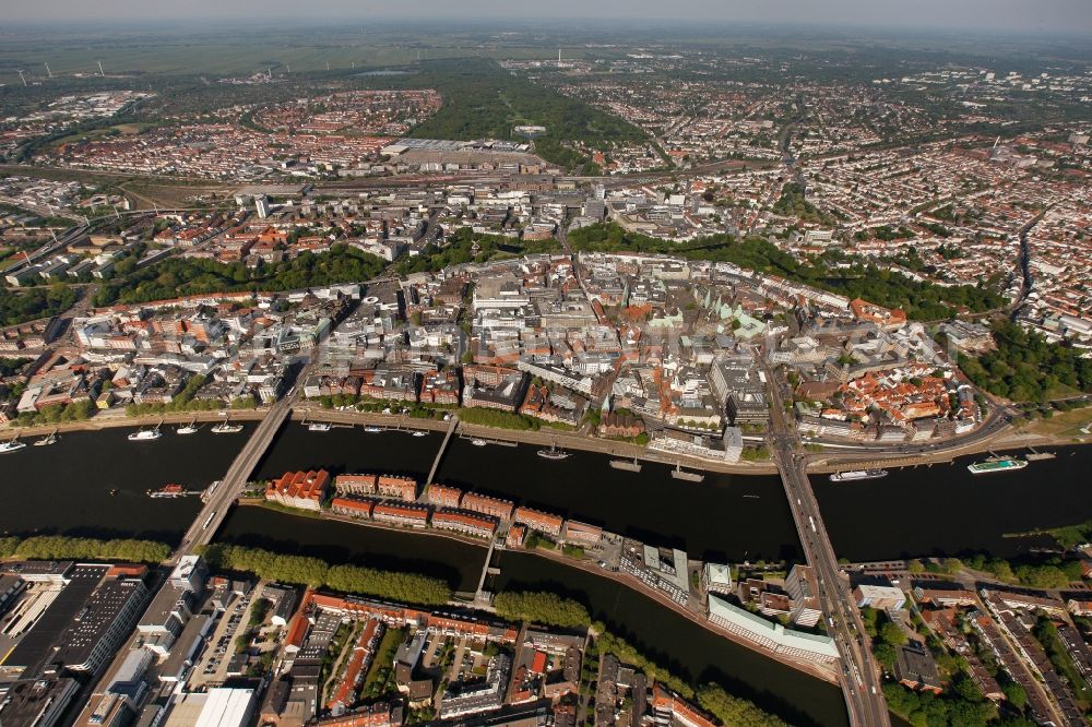 Bremen from above - View of the Weser in Bremen in the homonymous state