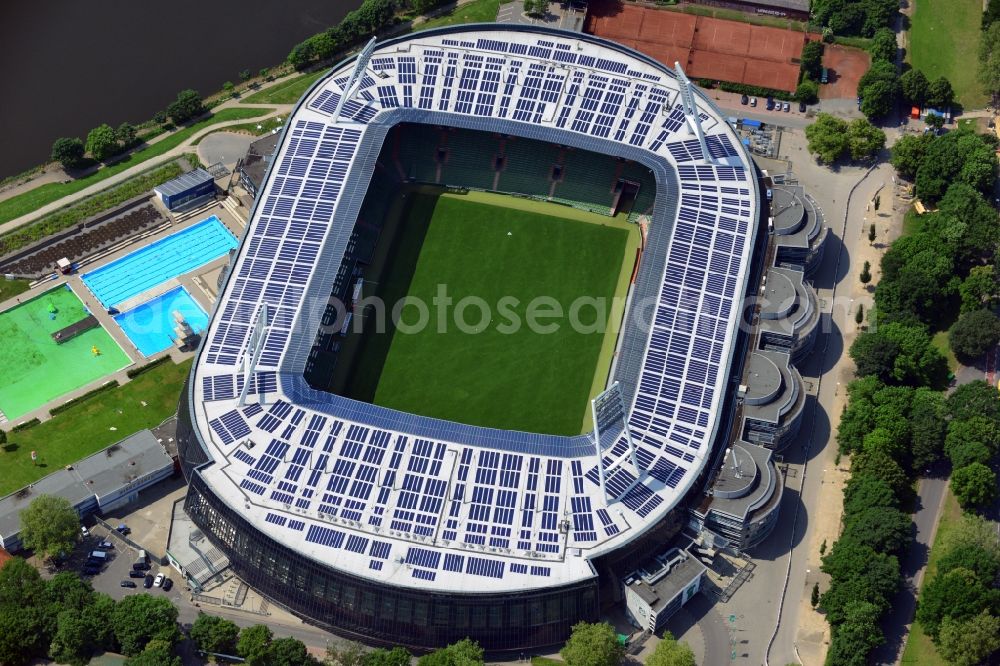 Aerial photograph Bremen - The Weser Stadium in Bremen, the stadium of the Bundesliga club Werder Bremen