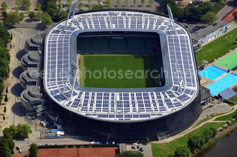 Bremen from above - The Weser Stadium in Bremen, the stadium of the Bundesliga club Werder Bremen