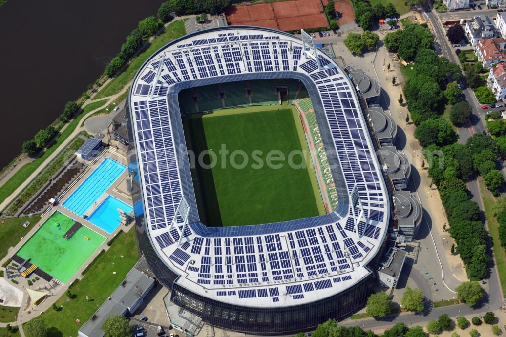 Aerial photograph Bremen - The Weser Stadium in Bremen, the stadium of the Bundesliga club Werder Bremen