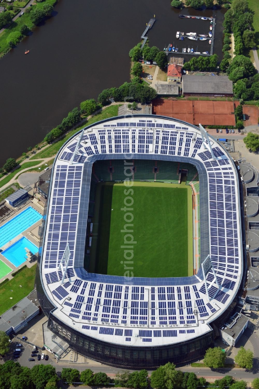 Bremen from above - The Weser Stadium in Bremen, the stadium of the Bundesliga club Werder Bremen