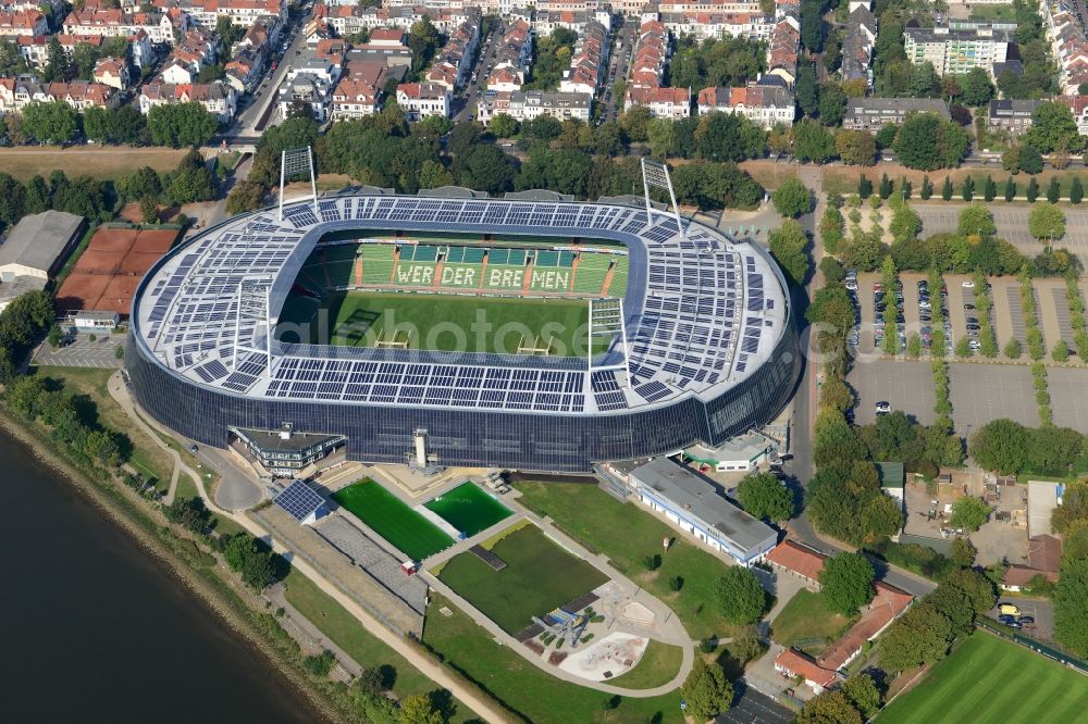 Bremen from above - The Weser Stadium in Bremen, the stadium of the Bundesliga club Werder Bremen