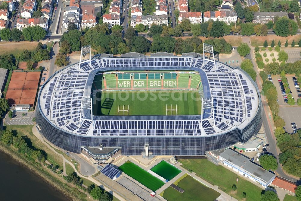 Aerial photograph Bremen - The Weser Stadium in Bremen, the stadium of the Bundesliga club Werder Bremen