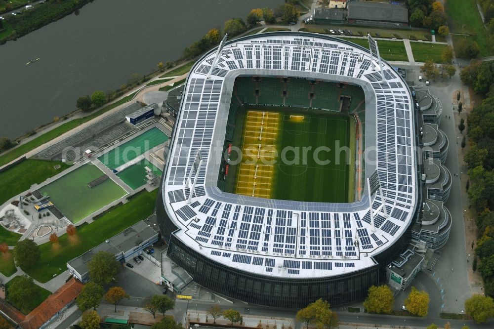 Aerial image Bremen - The Weser Stadium in Bremen, the stadium of the Bundesliga club Werder Bremen