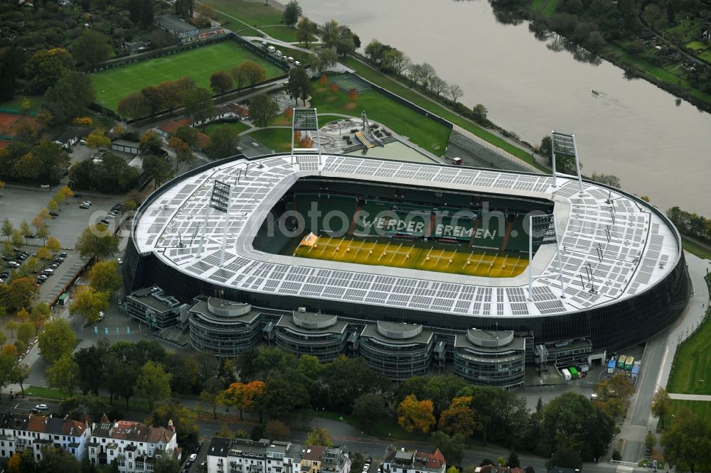 Aerial photograph Bremen - The Weser Stadium in Bremen, the stadium of the Bundesliga club Werder Bremen