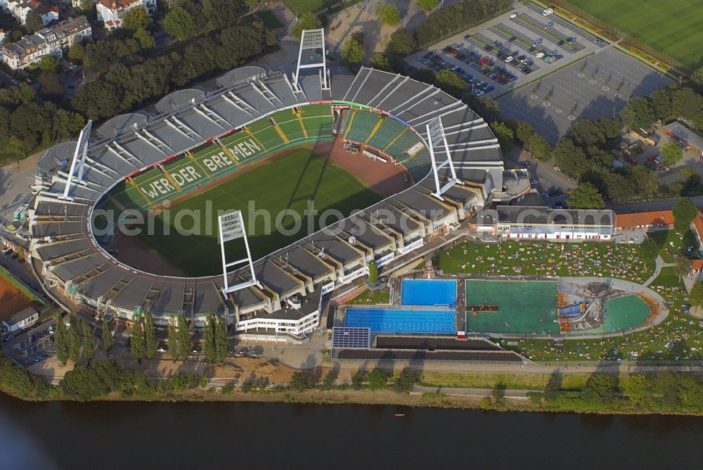 Aerial image Bremen - The Weser Stadium in Bremen, the stadium of the Bundesliga club Werder Bremen