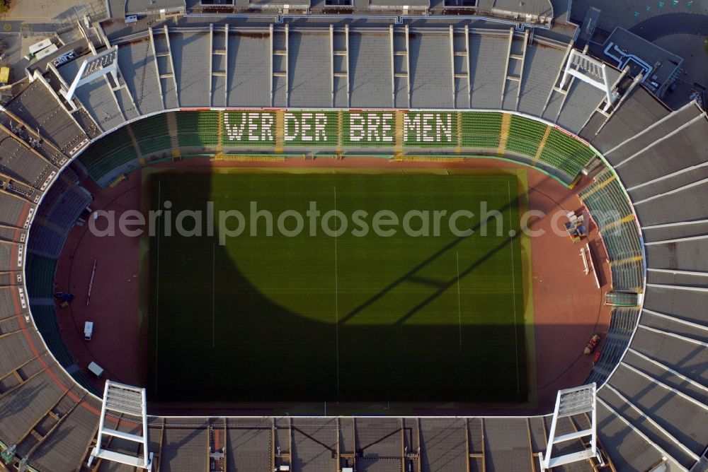 Aerial image Bremen - The Weser Stadium in Bremen, the stadium of the Bundesliga club Werder Bremen
