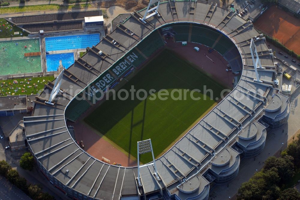 Aerial photograph Bremen - The Weser Stadium in Bremen, the stadium of the Bundesliga club Werder Bremen