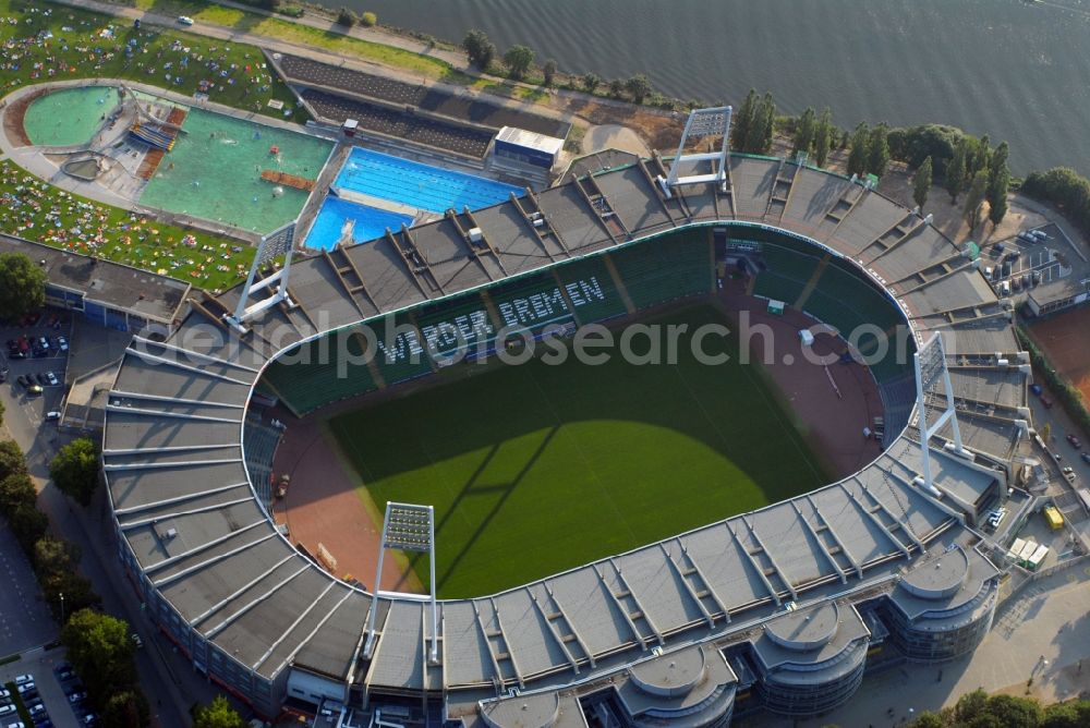 Bremen from above - The Weser Stadium in Bremen, the stadium of the Bundesliga club Werder Bremen