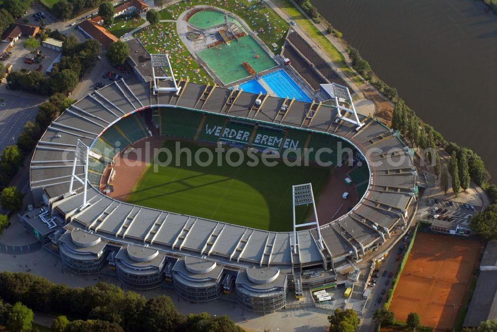 Aerial photograph Bremen - The Weser Stadium in Bremen, the stadium of the Bundesliga club Werder Bremen