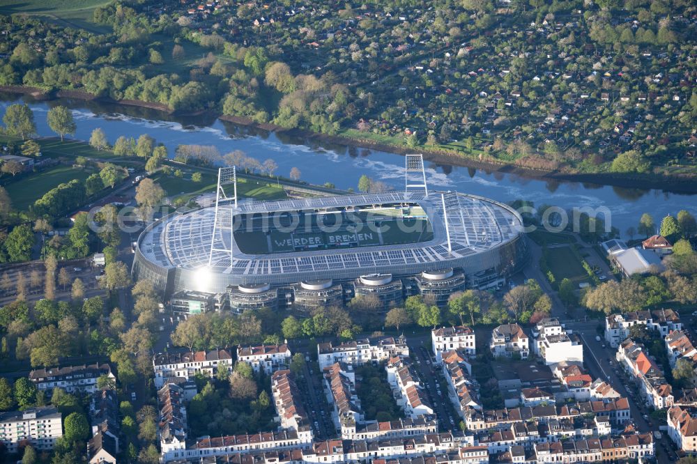 Bremen from above - The Weser Stadium in Bremen, the stadium of the Bundesliga club Werder Bremen