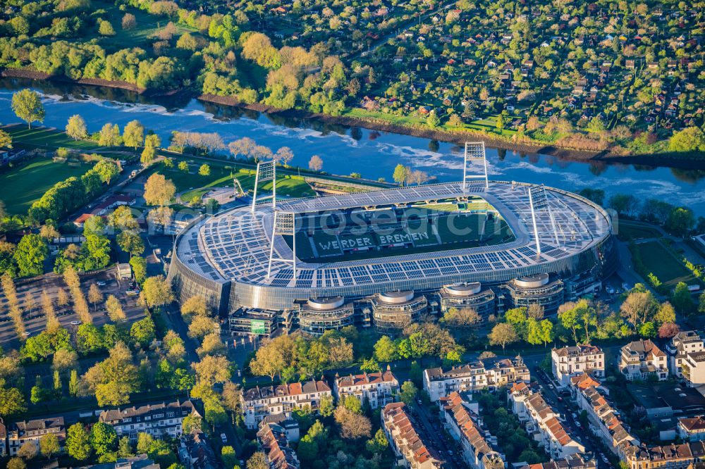 Aerial image Bremen - The Weser Stadium in Bremen, the stadium of the Bundesliga club Werder Bremen