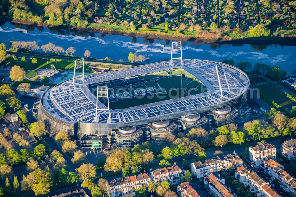 Aerial photograph Bremen - The Weser Stadium in Bremen, the stadium of the Bundesliga club Werder Bremen